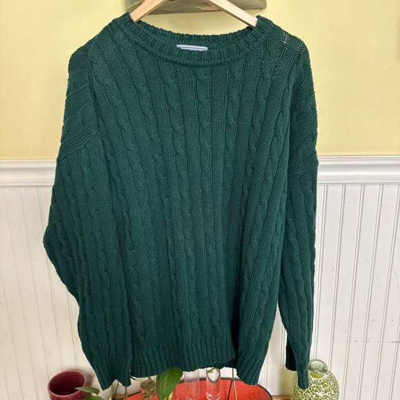 T.L.C By Lambert Green Cable Knit Sweater Made In USA Cotton Blend - Picture 1 of 6